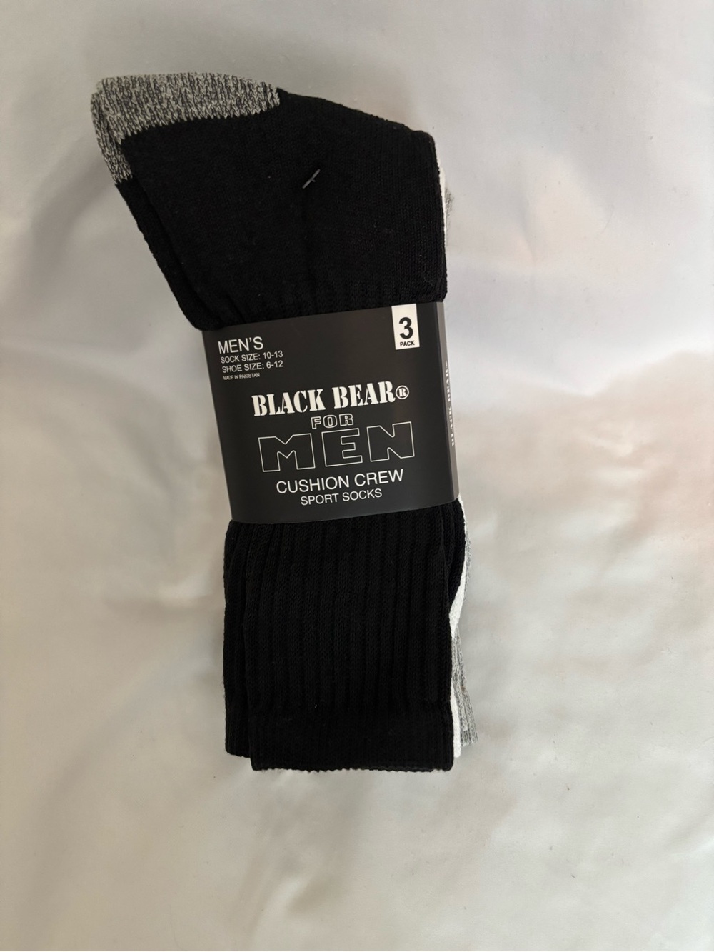 Black Bead Men’s Black and Gray Cushion Crew Sport Socks - 3 Pack
